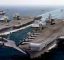 F35 fighters launching from two aircraft carriers at sea