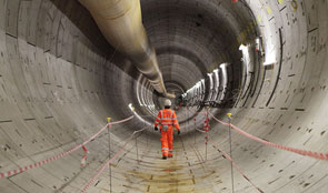 Worker helping construct a rail tunnel