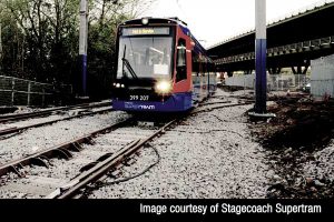A new Stadler CityLink Tram Train vehicle crosses the Network Ra