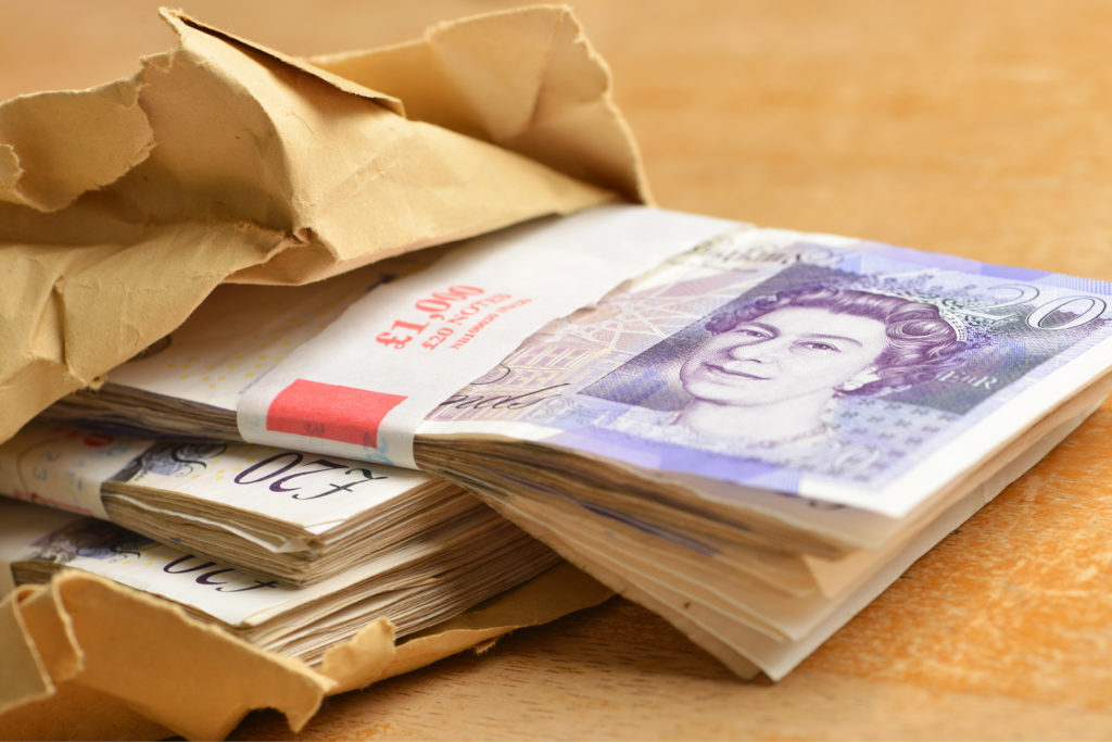 Bundles of £20 pound notes