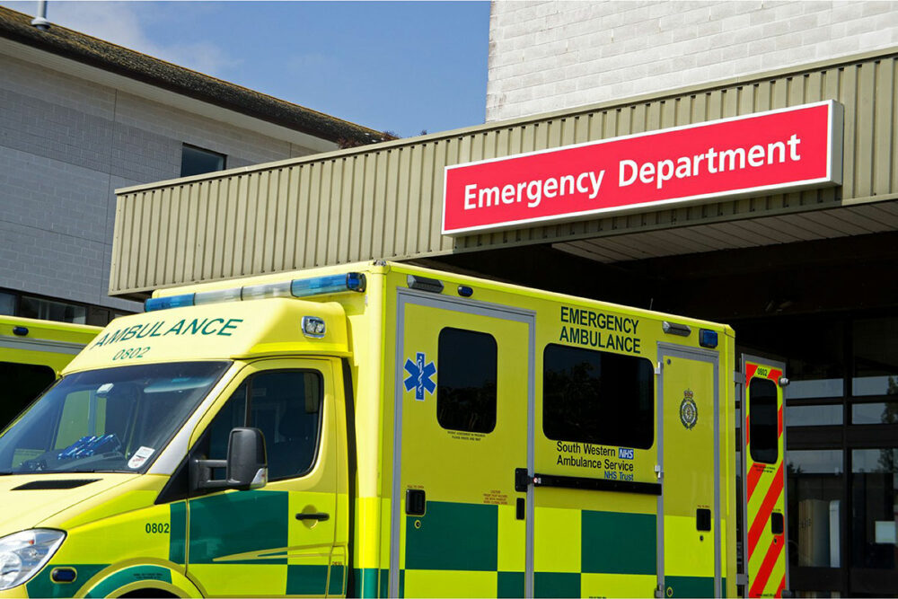 Ambulance leaving an emergency department