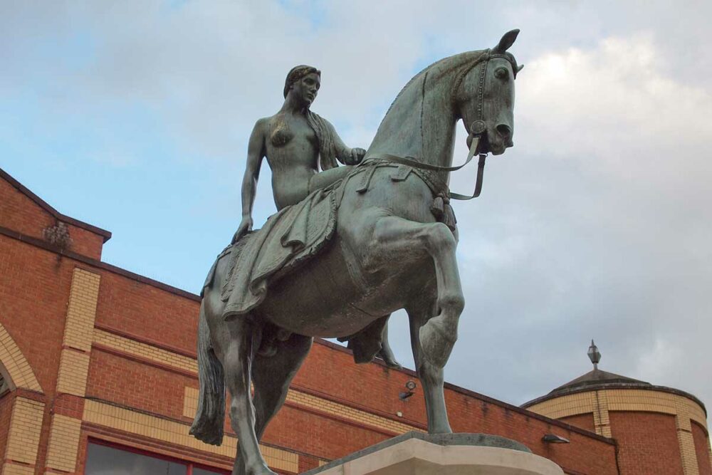 Statue of Lady Godiva on her horse in Coventry