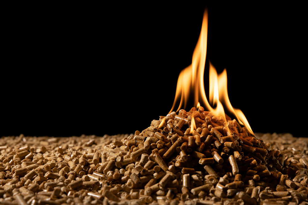 burning wood pellets