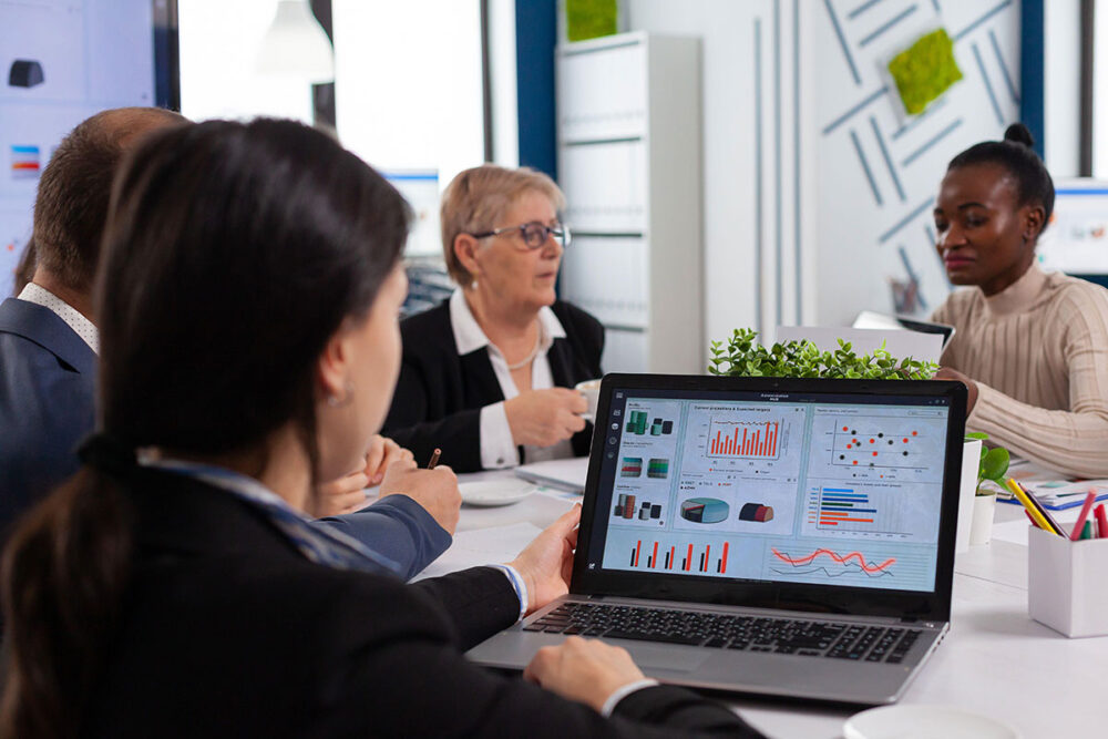 Group of business people having a board meeting