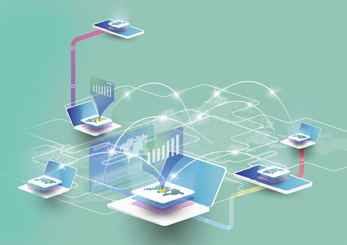 Illustration showing data moving in different directions